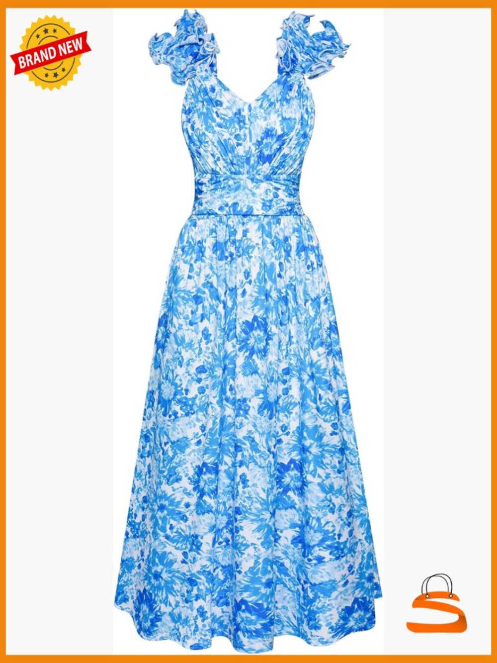 Sleeveless Floral Print A-Line Sundress with Ruffles & Pockets